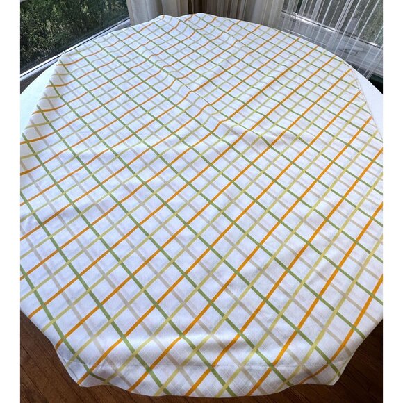 Vintage 70s top / flat sheet, yellow green orange diagonal stripes, full size - Picture 4 of 9
